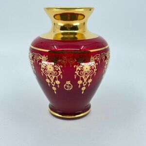 vintage handblown vecchia murano rubino & gold decorative glass vase 4 1/2"